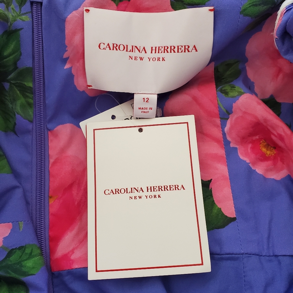 NWT Carolina Herrera Floral Print Ruched Midi Dress (US 12) - Picture 10 of 12